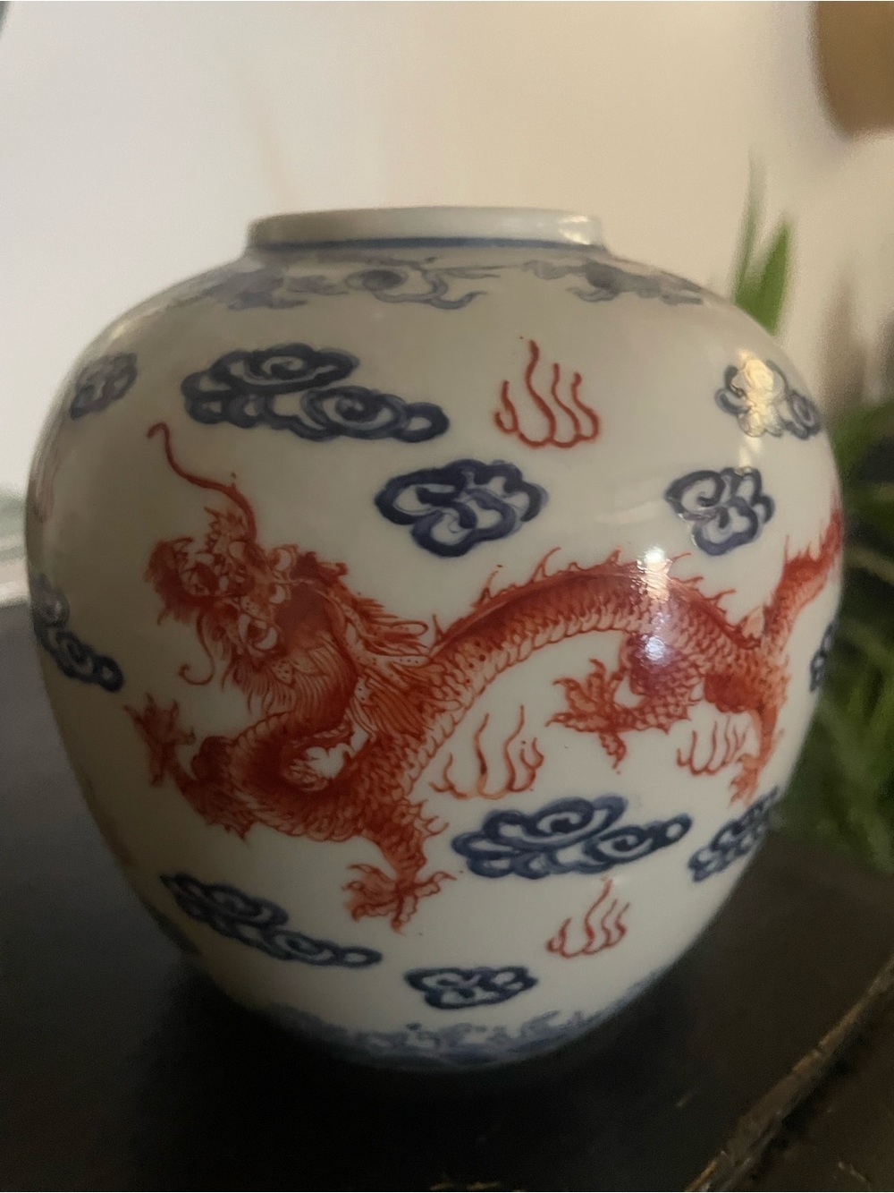 Red and Blue Porcelain Dragon Ginger Jar
